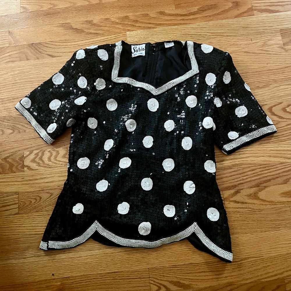 Black and Silver Polka Dot Blouse